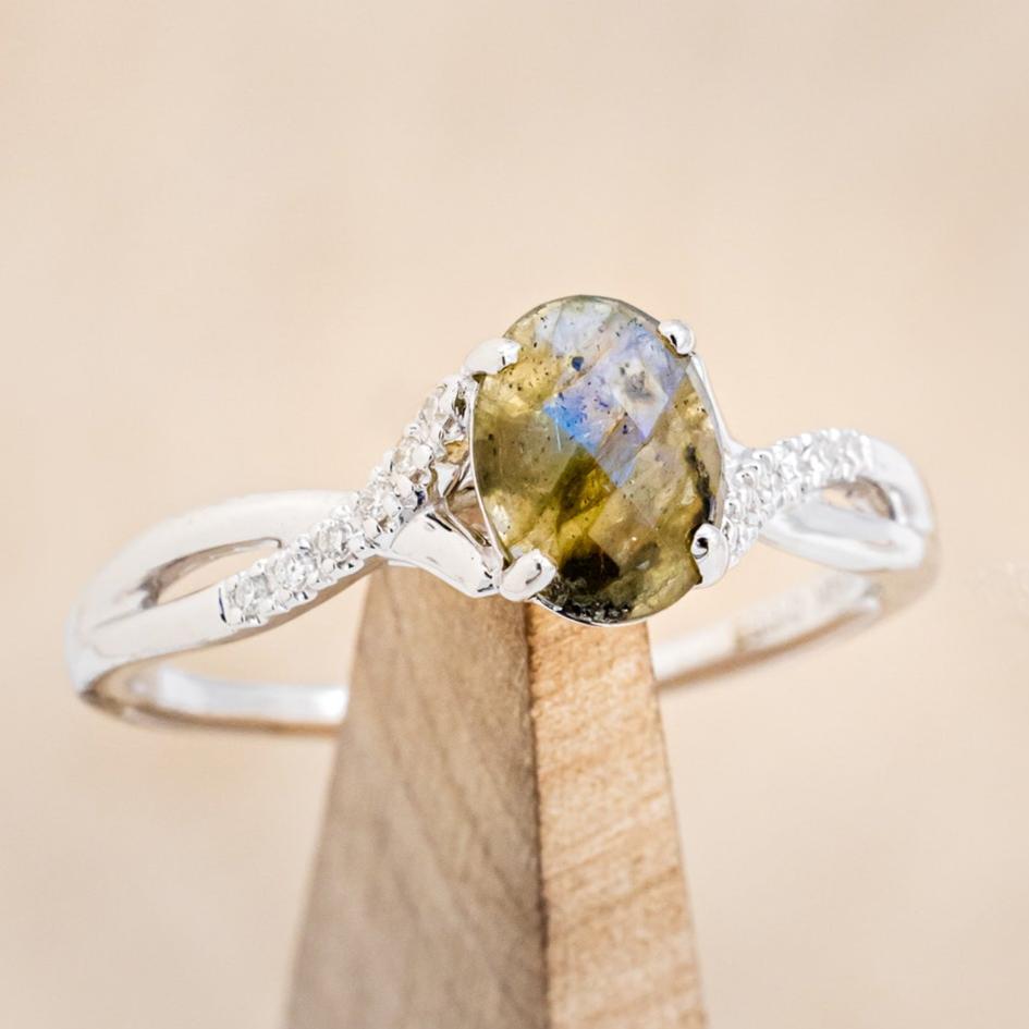 "ROSLYN" - OVAL LABRADORITE ENGAGEMENT RING WITH DIAMOND ACCENTS-12