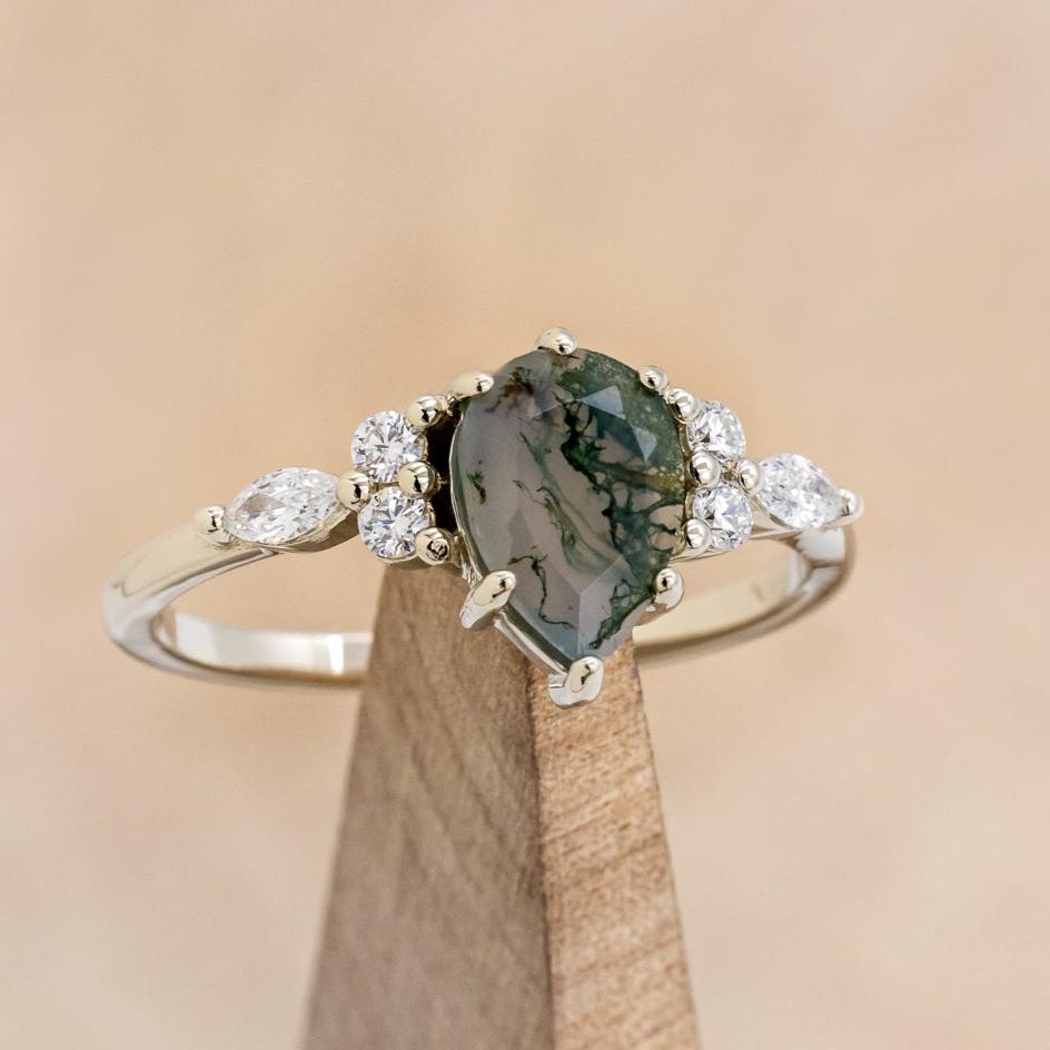 "SAGE" - PEAR-SHAPED MOSS AGATE ENGAGEMENT RING WITH DIAMOND ACCENTS-7