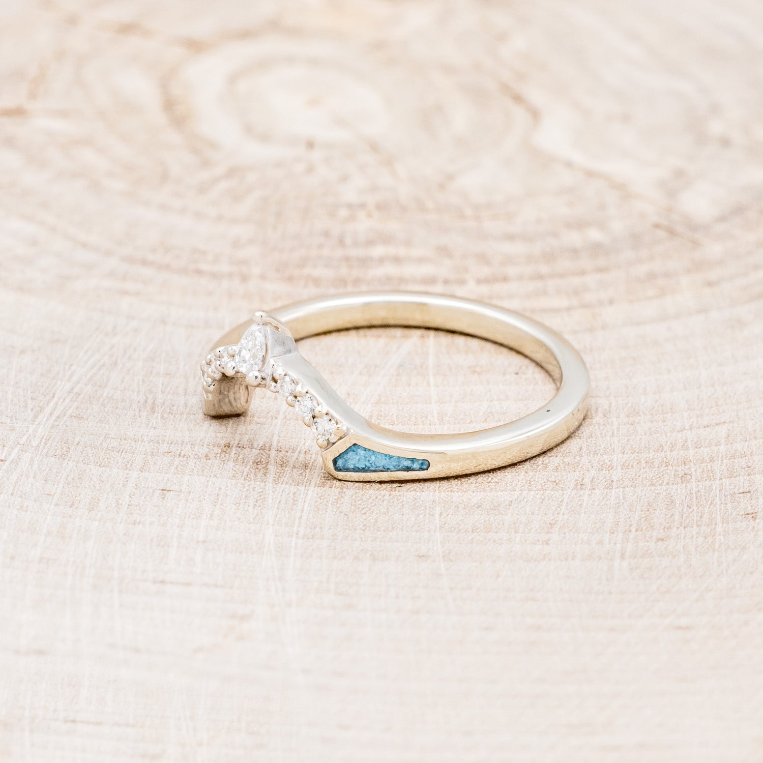 "SAMA" - TURQUOISE CONTOURED WEDDING BAND WITH DIAMOND ACCENTS-3