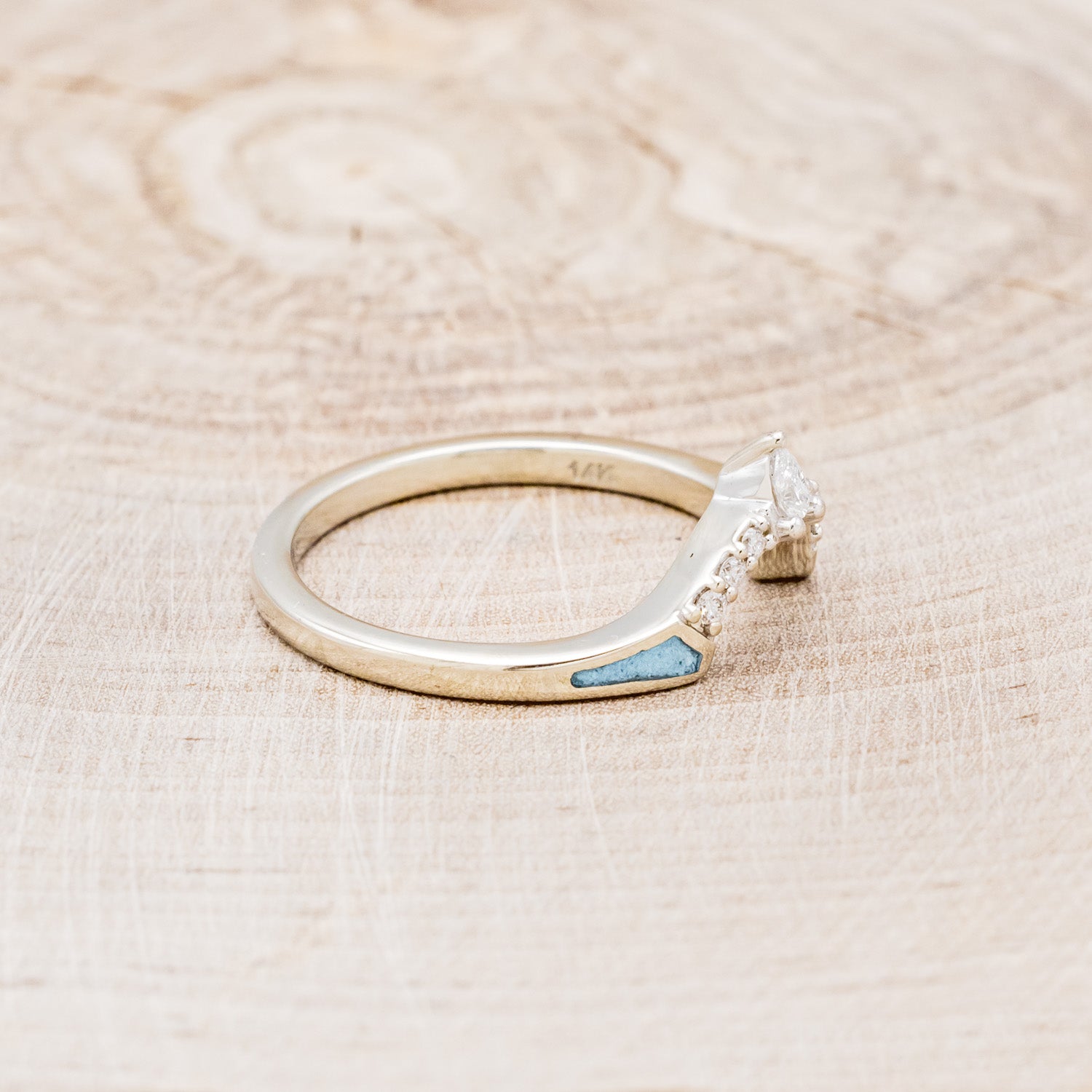 "SAMA" - TURQUOISE CONTOURED WEDDING BAND WITH DIAMOND ACCENTS-2