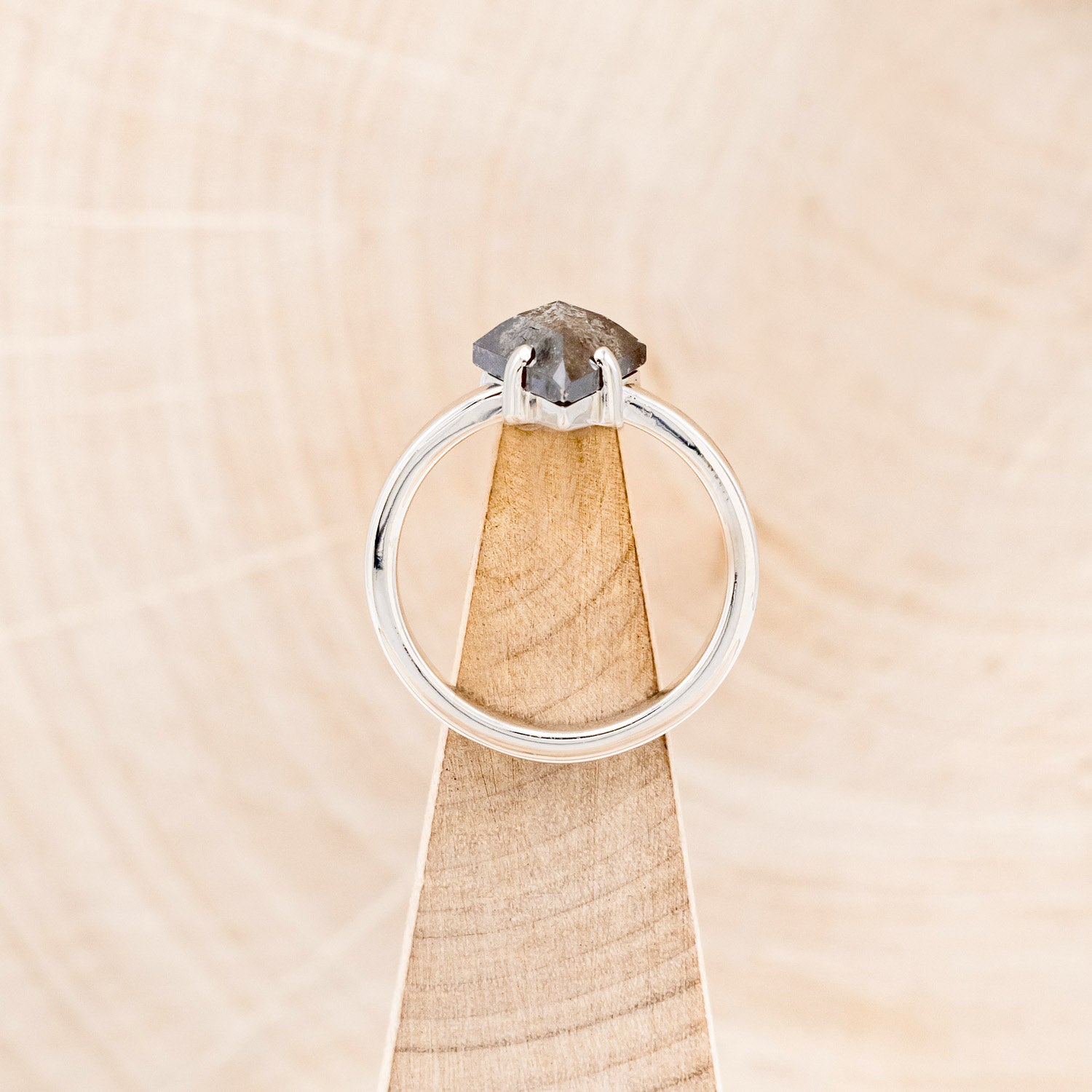 SOLITAIRE ENGAGEMENT RING - SHOWN W/ KITE CUT SALT & PEPPER DIAMOND - SELECT YOUR OWN STONE-6