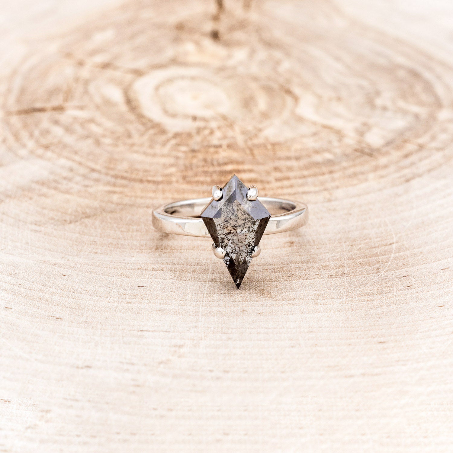 SOLITAIRE ENGAGEMENT RING - SHOWN W/ KITE CUT SALT & PEPPER DIAMOND - SELECT YOUR OWN STONE-4