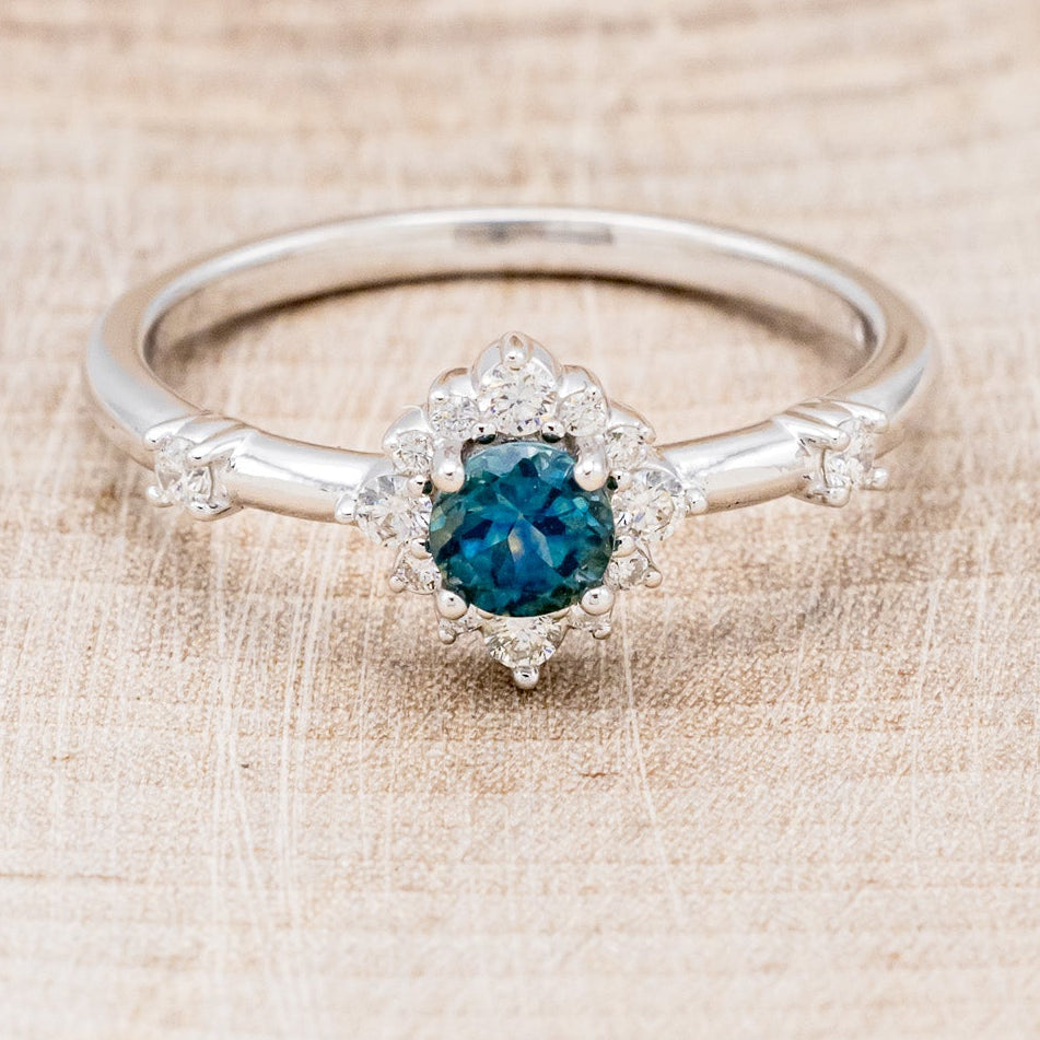 "STARLA" - ROUND CUT DENIM MONTANA SAPPHIRE STARBURST ENGAGEMENT RING-11