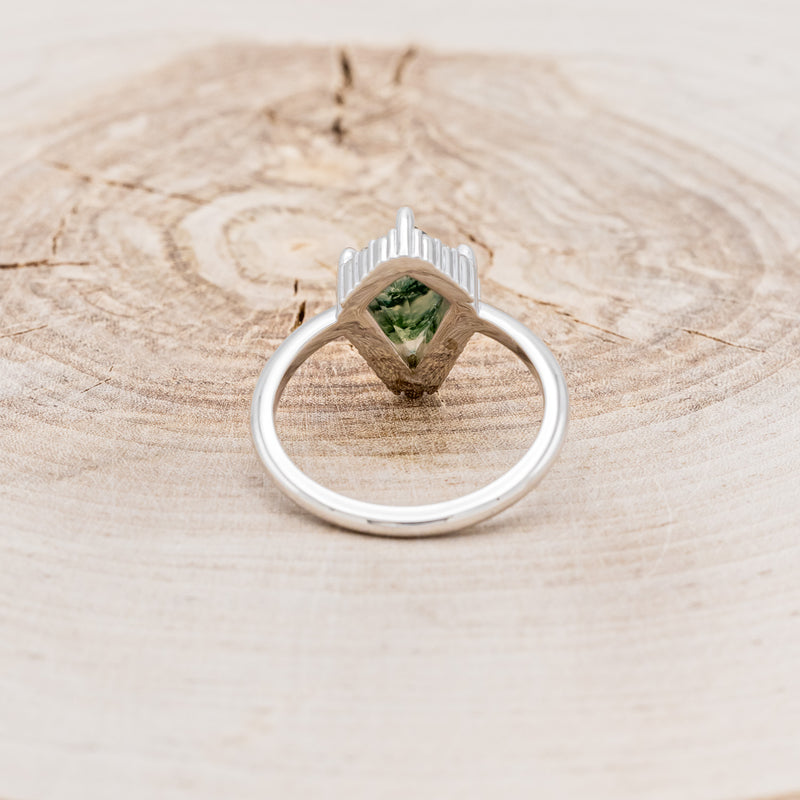 "STEVIE" - KITE CUT MOSS AGATE ENGAGEMENT RING WITH DIAMOND HALO-11