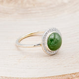 "TERRA" - ROUND CUT JADE ENGAGEMENT RING WITH DIAMOND HALO