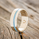 "VERTIGO" - TURQUOISE WEDDING BAND - 14K WHITE GOLD - SIZE 7-1