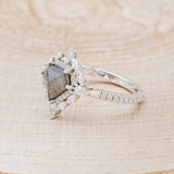 "VICTORIA" - ENGAGEMENT RING WITH DIAMOND HALO & ACCENTS - SHOWN W/ SHIELD CUT SALT AND PEPPER DIAMOND - SELECT YOUR OWN STONE