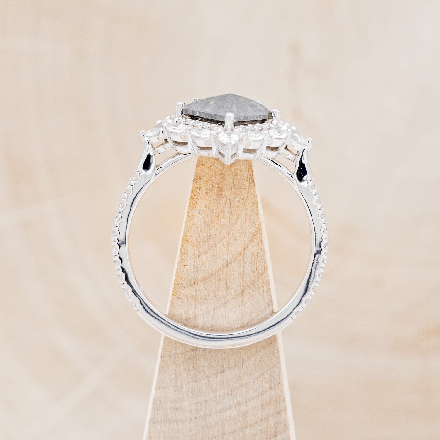 "VICTORIA" - ENGAGEMENT RING WITH DIAMOND HALO & ACCENTS - SHOWN W/ SHIELD CUT SALT AND PEPPER DIAMOND - SELECT YOUR OWN STONE-6