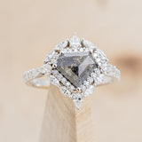 "VICTORIA" - ENGAGEMENT RING WITH DIAMOND HALO & ACCENTS - SHOWN W/ SHIELD CUT SALT AND PEPPER DIAMOND - SELECT YOUR OWN STONE