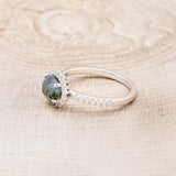 "WHIMSY" - OVAL-SHAPED MOSS AGATE ENGAGEMENT RING WITH DIAMOND ACCENTS