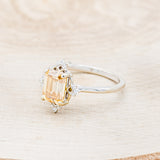 "TREVA" - EMERALD CUT CHAMPAGNE BROWN MOISSANITE ENGAGEMENT RING WITH DIAMOND ACCENTS