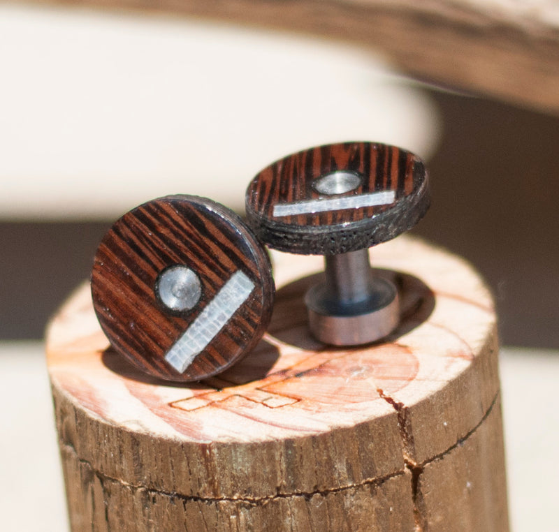 WENGE WOOD TOPPED CUFFLINKS W/ MOTHER OF PEARL INLAYS (available w/ a 24k gold plated base) - Staghead Designs - Antler Rings By Staghead Designs