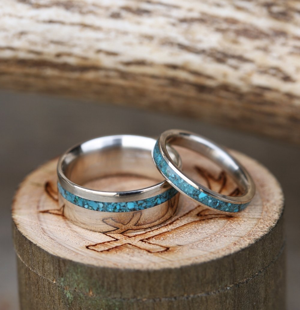 "VERTIGO" - MATCHING SET OF TURQUOISE WEDDING BANDS-33