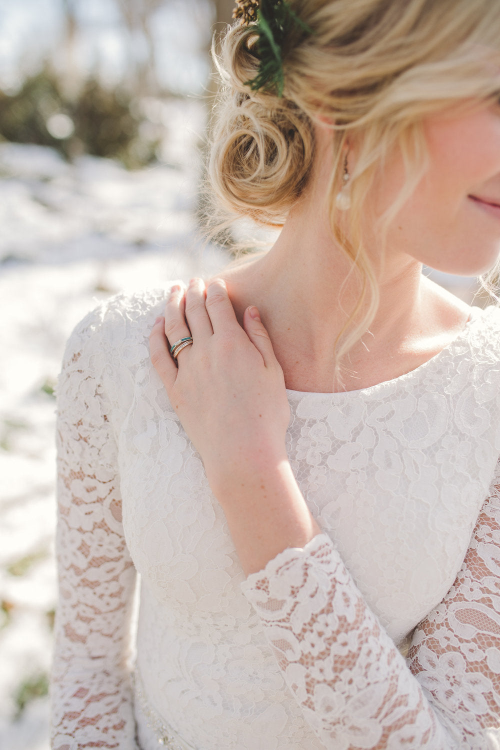 WHITE SAPPHIRE WEDDING BAND WITH TURQUOISE INLAYS-14