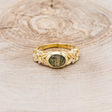 "ELORA" - OVAL MOSS AGATE ENGAGEMENT RING WITH DIAMOND ACCENTS - 14K YELLOW GOLD - READY TO SHIP