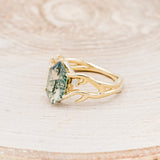 "ARTEMIS" - ELONGATED HEXAGON MOSS AGATE ENGAGEMENT RING WITH AN ANTLER STYLE BAND & DIAMOND ACCENTS - EXPEDITED-3