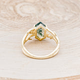 "ARTEMIS" - ELONGATED HEXAGON MOSS AGATE ENGAGEMENT RING WITH AN ANTLER STYLE BAND & DIAMOND ACCENTS - EXPEDITED-5