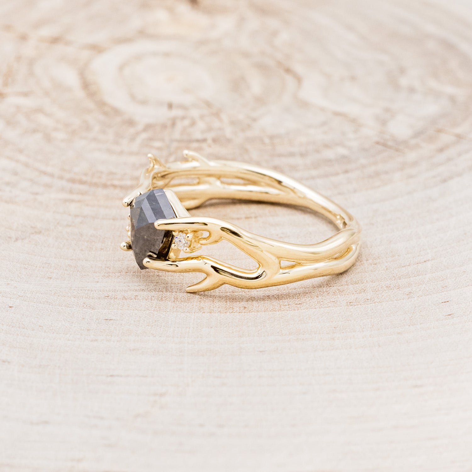 "ARTEMIS" - SHIELD CUT SALT & PEPPER DIAMOND ENGAGEMENT RING WITH DIAMOND ACCENTS-15