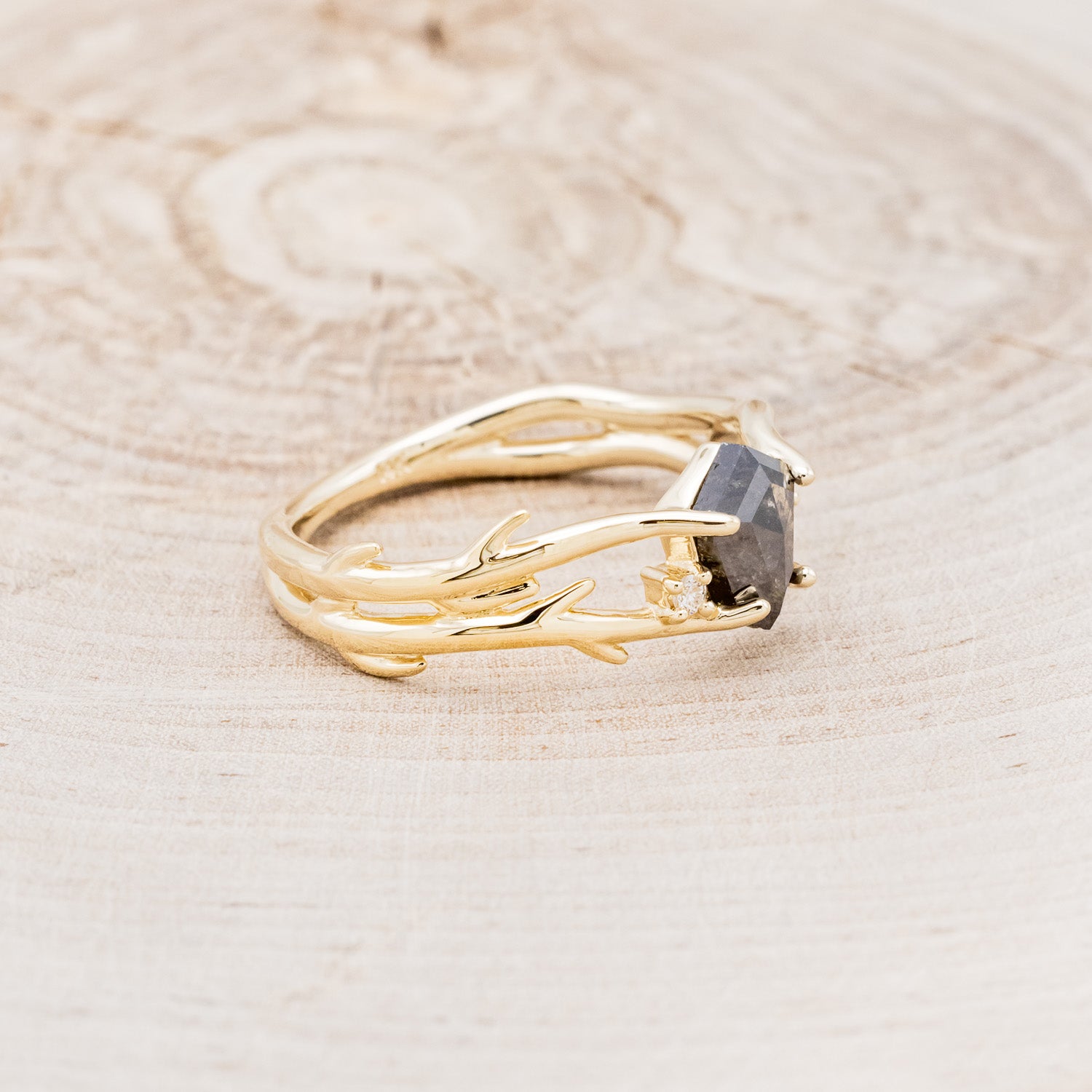 "ARTEMIS" - SHIELD CUT SALT & PEPPER DIAMOND ENGAGEMENT RING WITH DIAMOND ACCENTS-14