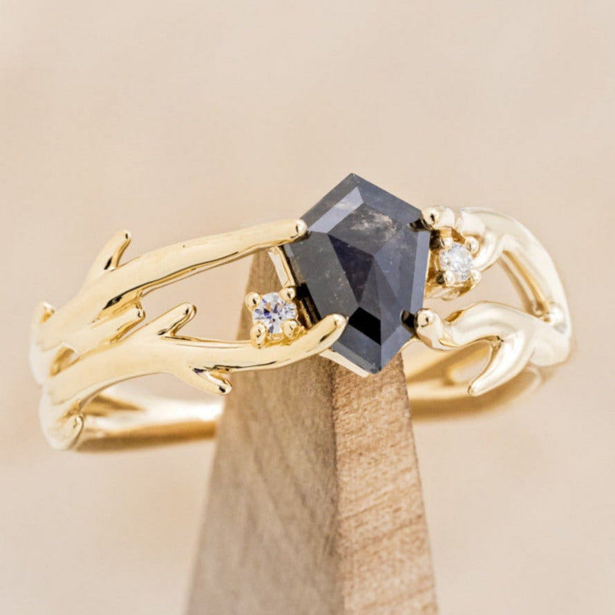 "ARTEMIS" - SHIELD CUT SALT & PEPPER DIAMOND ENGAGEMENT RING WITH DIAMOND ACCENTS-13