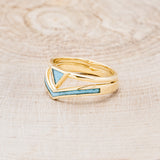 "ATLANTIS" - TRIANGLE TURQUOISE ENGAGEMENT RING WITH V-SHAPED TURQUOISE TRACER-3