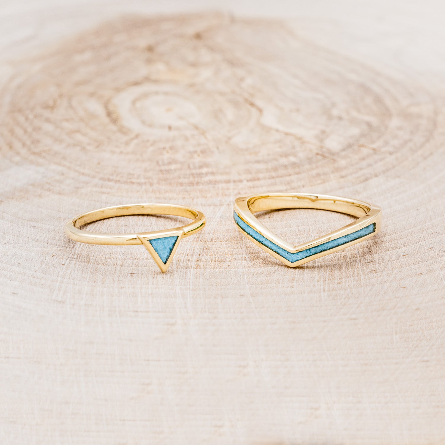 "ATLANTIS" - TRIANGLE TURQUOISE ENGAGEMENT RING WITH V-SHAPED TURQUOISE TRACER-7