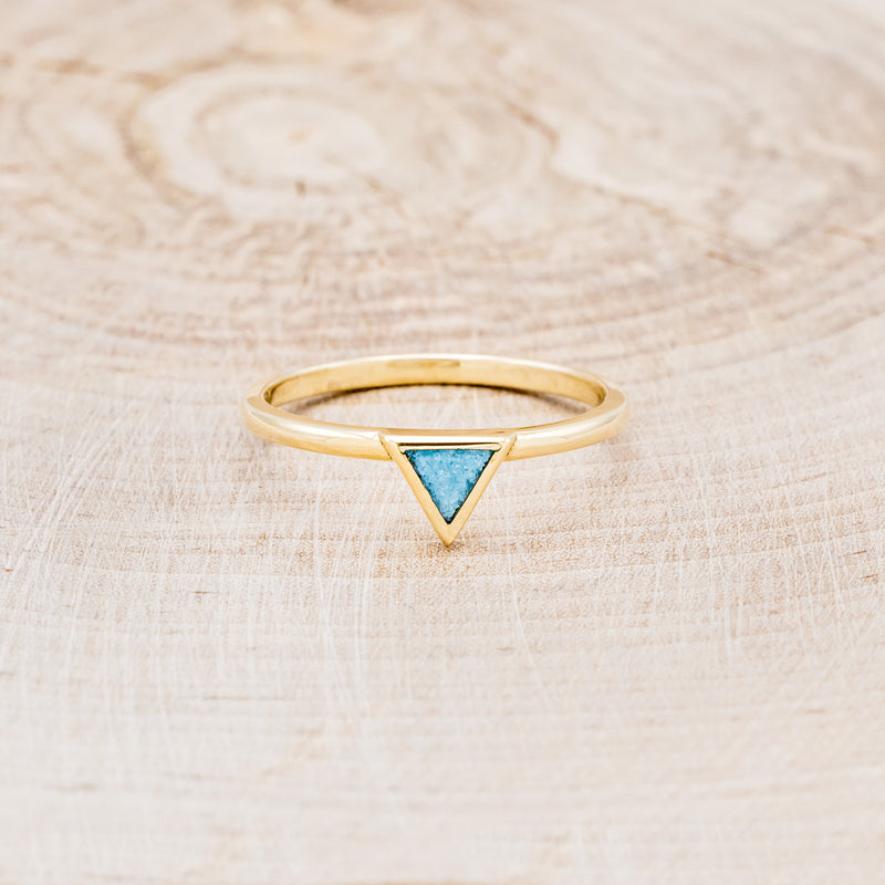 "ATLANTIS" - TRIANGLE TURQUOISE ENGAGEMENT RING WITH V-SHAPED TURQUOISE TRACER-11