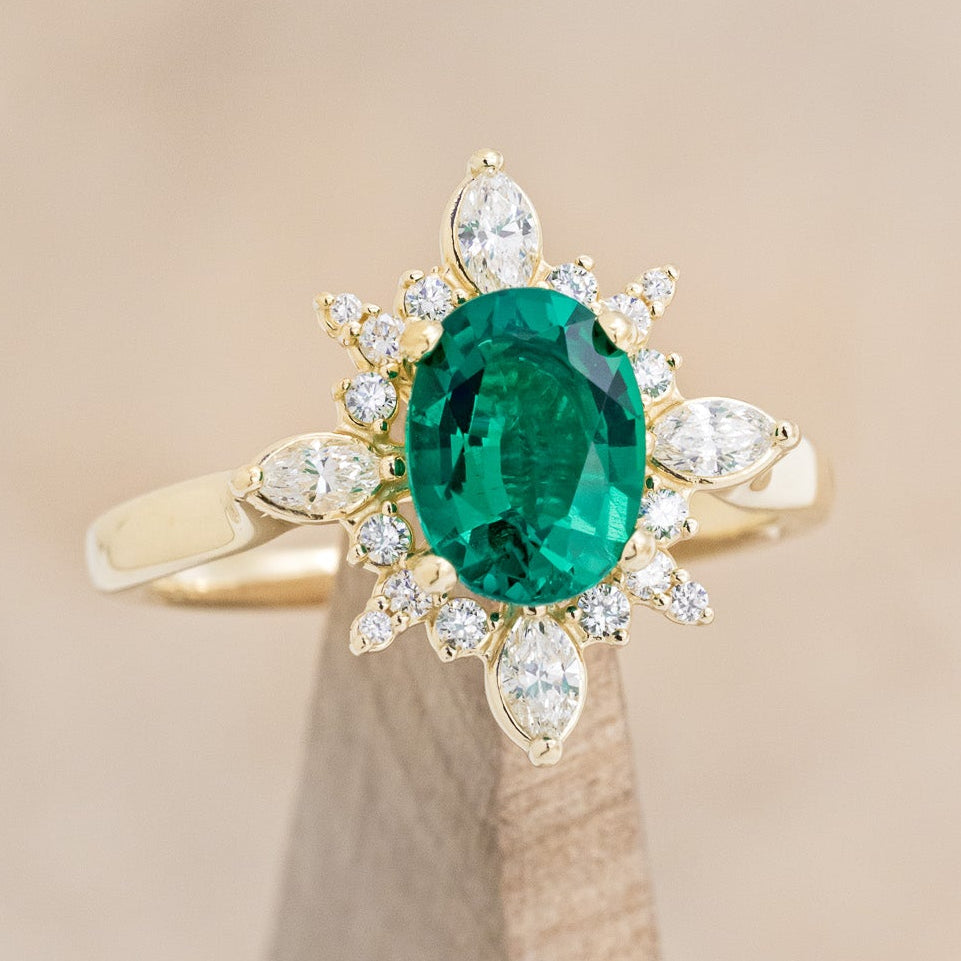 "AZALEA" - OVAL LAB-GROWN EMERALD ENGAGEMENT RING WITH DIAMOND HALO-8