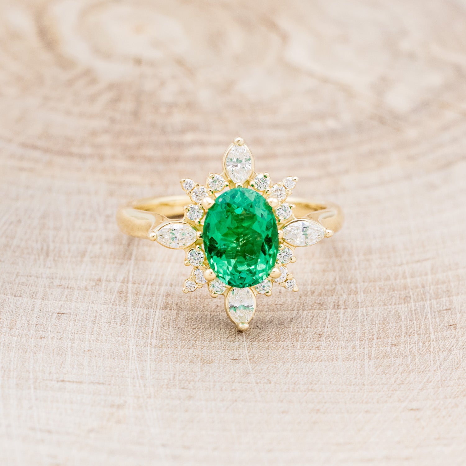 "AZALEA" - OVAL LAB-GROWN EMERALD ENGAGEMENT RING WITH DIAMOND HALO-12