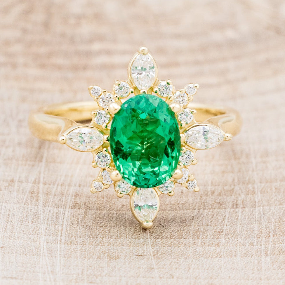 "AZALEA" - OVAL LAB-GROWN EMERALD ENGAGEMENT RING WITH DIAMOND HALO-12
