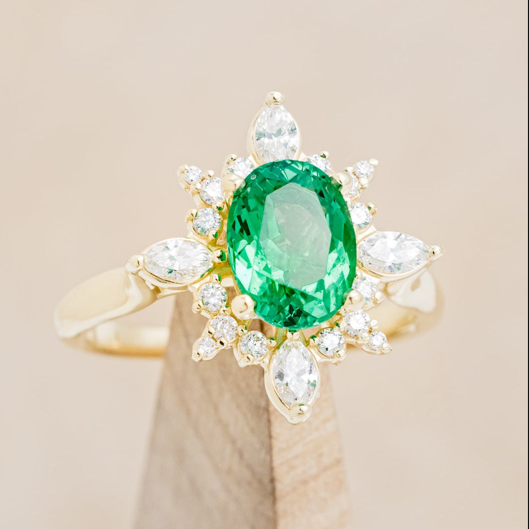 "AZALEA" - OVAL LAB-GROWN EMERALD ENGAGEMENT RING WITH DIAMOND HALO-9