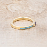 14K GOLD WEDDING BAND WITH AMETHYST CENTER STONE & TURQUOISE INLAYS