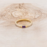 14K GOLD WEDDING BAND WITH AMETHYST CENTER STONE & WHITE GOLD INLAYS-4