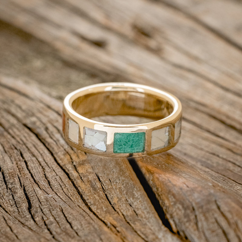 MALACHITE, JASPER & MOTHER OF PEARL INLAYS WEDDING BAND-4