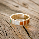 MALACHITE, JASPER & MOTHER OF PEARL INLAYS WEDDING BAND-3