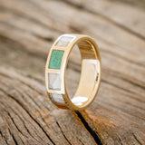 MALACHITE, JASPER & MOTHER OF PEARL INLAYS WEDDING BAND-1