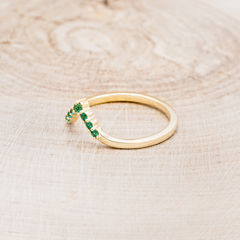 "BIANCA" - BRIDAL SUITE - KITE CUT LAB-GROWN EMERALD ENGAGEMENT RING WITH EMERALD & DIAMOND ACCENTS