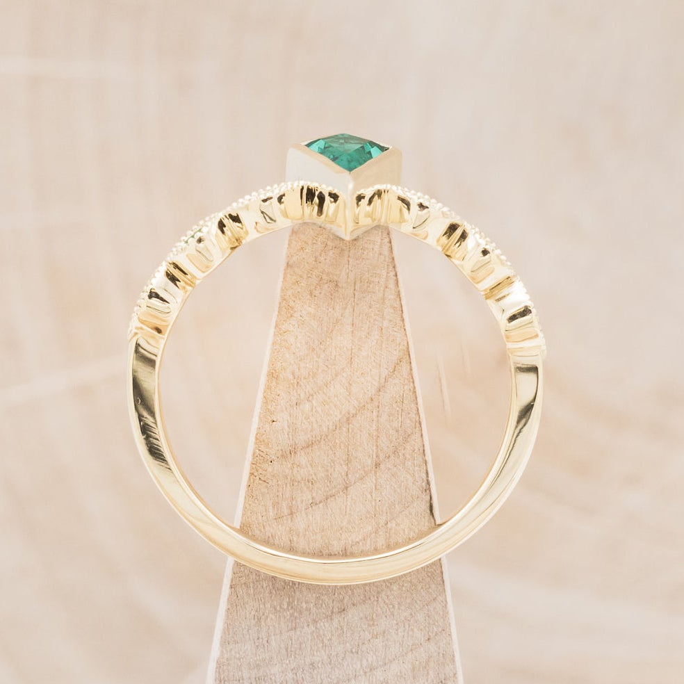"BIANCA" - BRIDAL SUITE - KITE CUT LAB-GROWN EMERALD ENGAGEMENT RING WITH EMERALD & DIAMOND ACCENTS-11