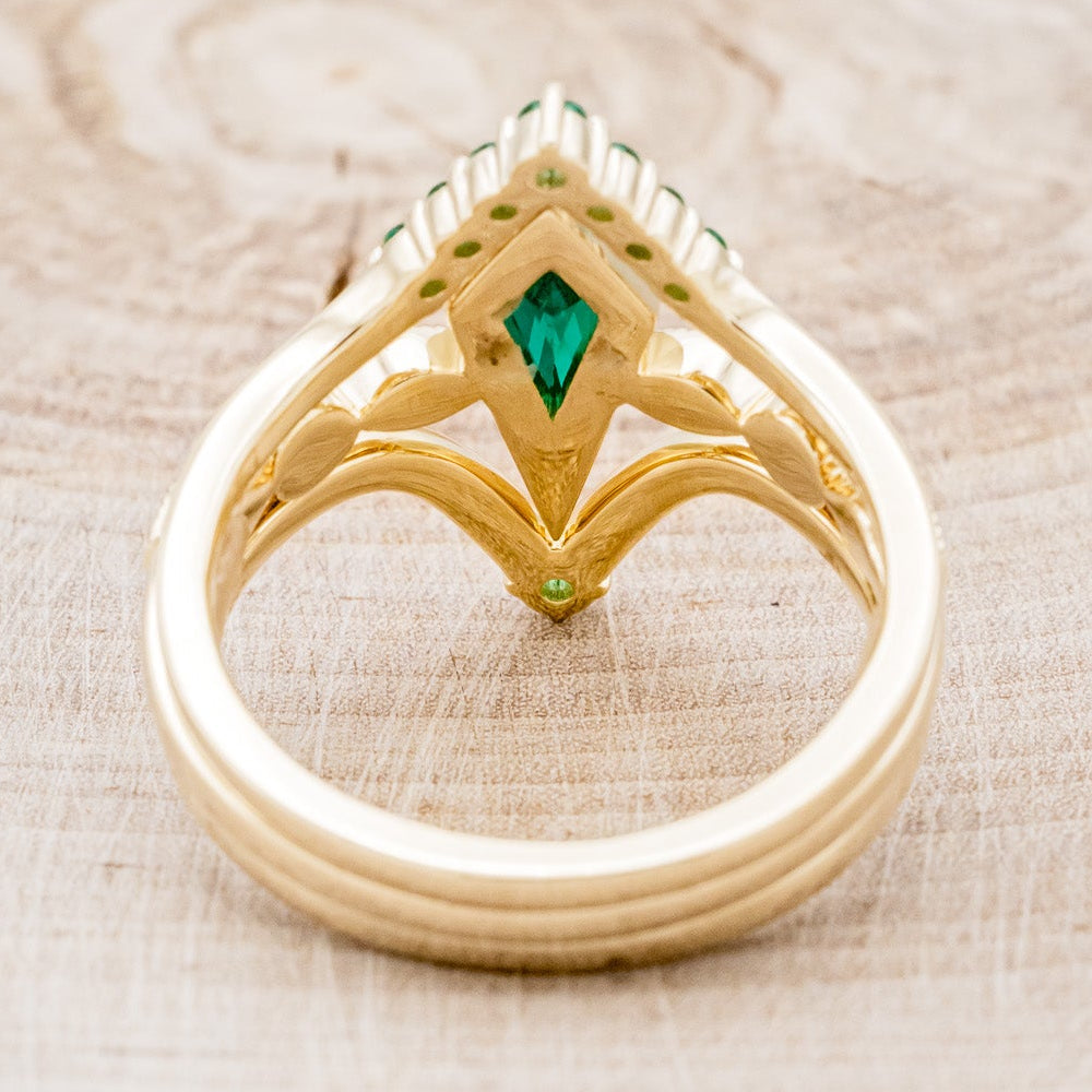 "BIANCA" - BRIDAL SUITE - KITE CUT LAB-GROWN EMERALD ENGAGEMENT RING WITH EMERALD & DIAMOND ACCENTS-5