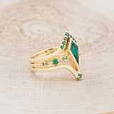 "BIANCA" - BRIDAL SUITE - KITE CUT LAB-GROWN EMERALD ENGAGEMENT RING WITH EMERALD & DIAMOND ACCENTS