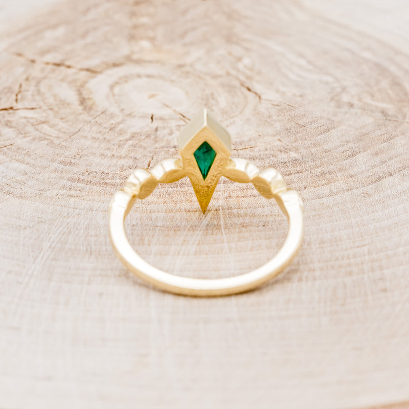 "BIANCA" - BRIDAL SUITE - KITE CUT LAB-CREATED EMERALD ENGAGEMENT RING WITH EMERALD & DIAMOND ACCENTS