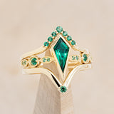 "BIANCA" - BRIDAL SUITE - KITE CUT LAB-GROWN EMERALD ENGAGEMENT RING WITH EMERALD & DIAMOND ACCENTS