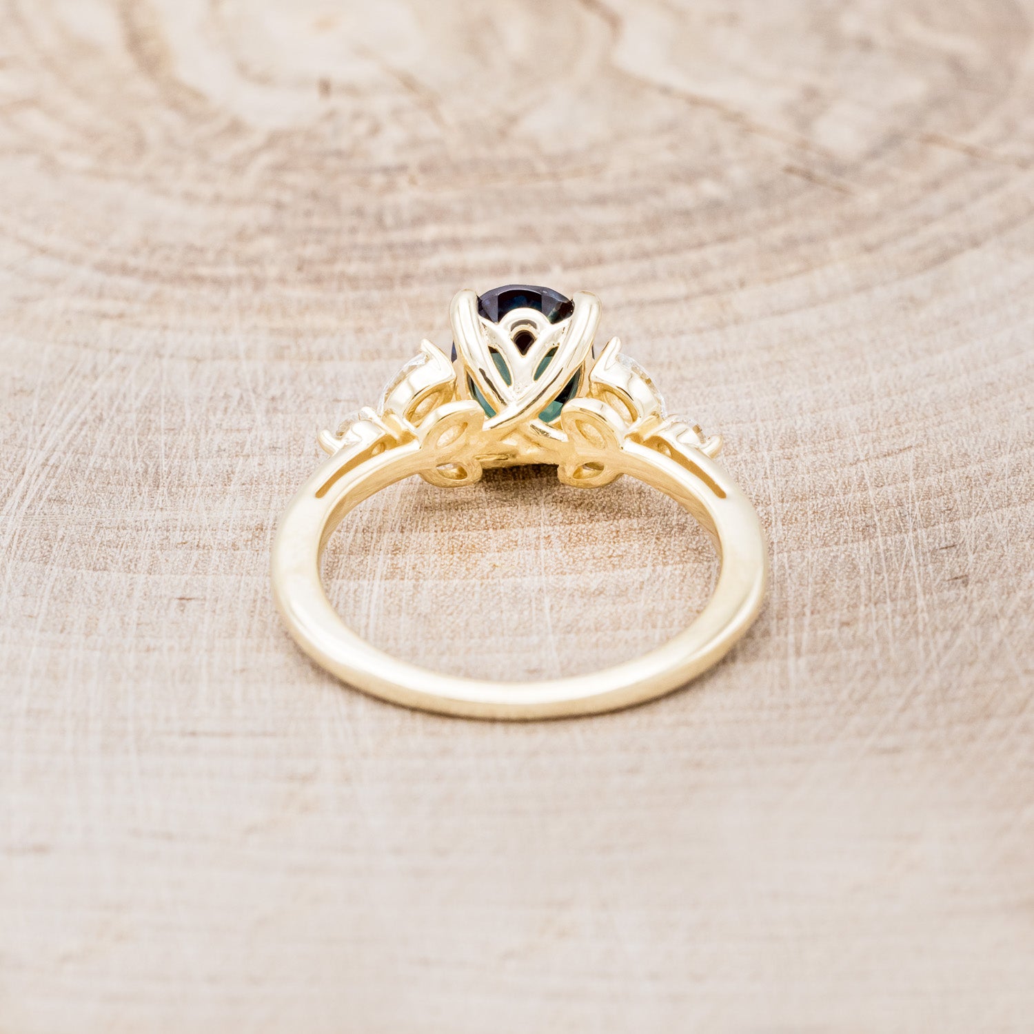 "BLOSSOM" - OVAL LAB-GROWN ALEXANDRITE ENGAGEMENT RING WITH LEAF-SHAPED DIAMOND ACCENTS-11