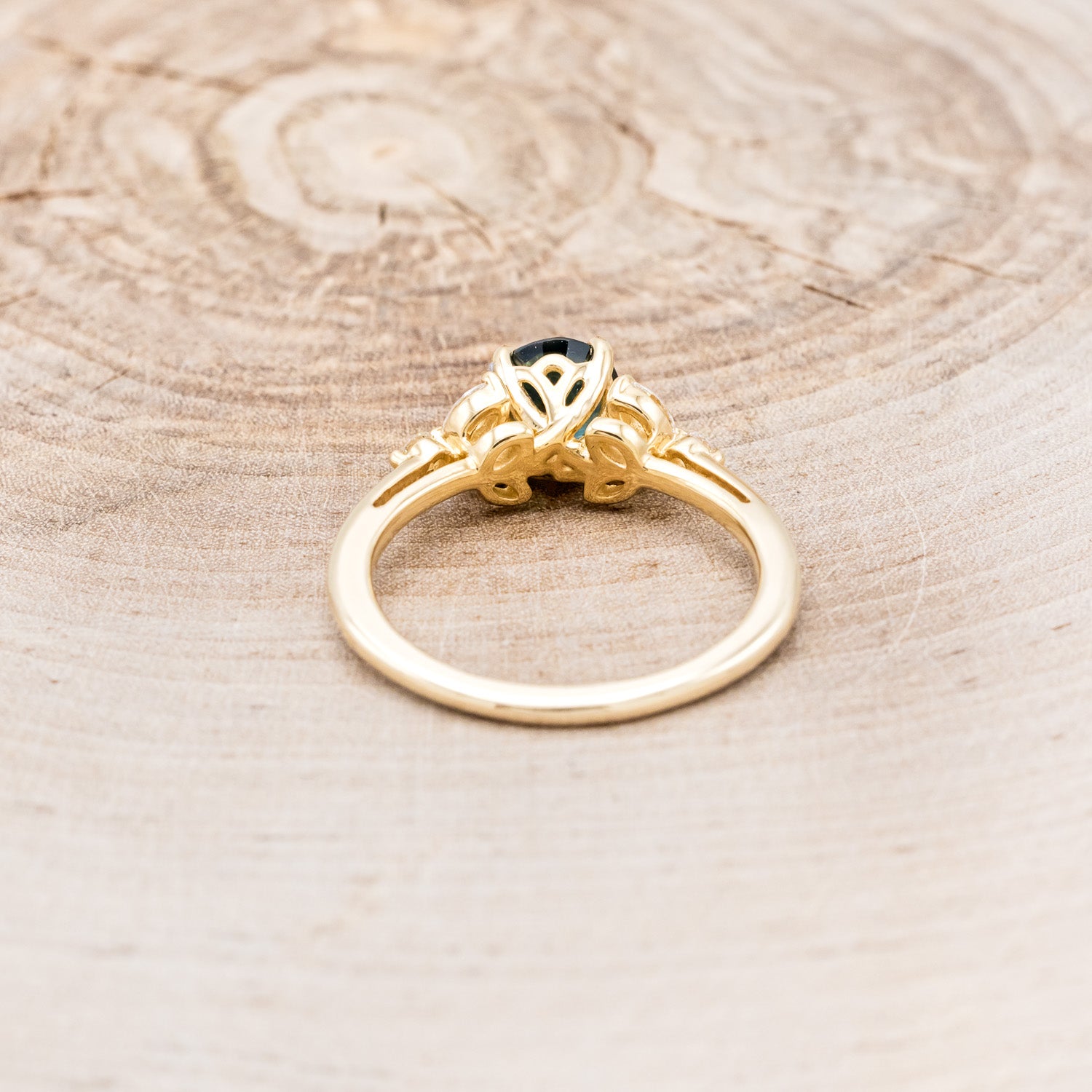 "BLOSSOM" - ROUND CUT MONTANA SAPPHIRE ENGAGEMENT RING WITH LEAF-SHAPED DIAMOND ACCENTS-5