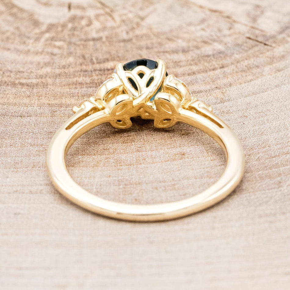 "BLOSSOM" - ROUND CUT MONTANA SAPPHIRE ENGAGEMENT RING WITH LEAF-SHAPED DIAMOND ACCENTS-5