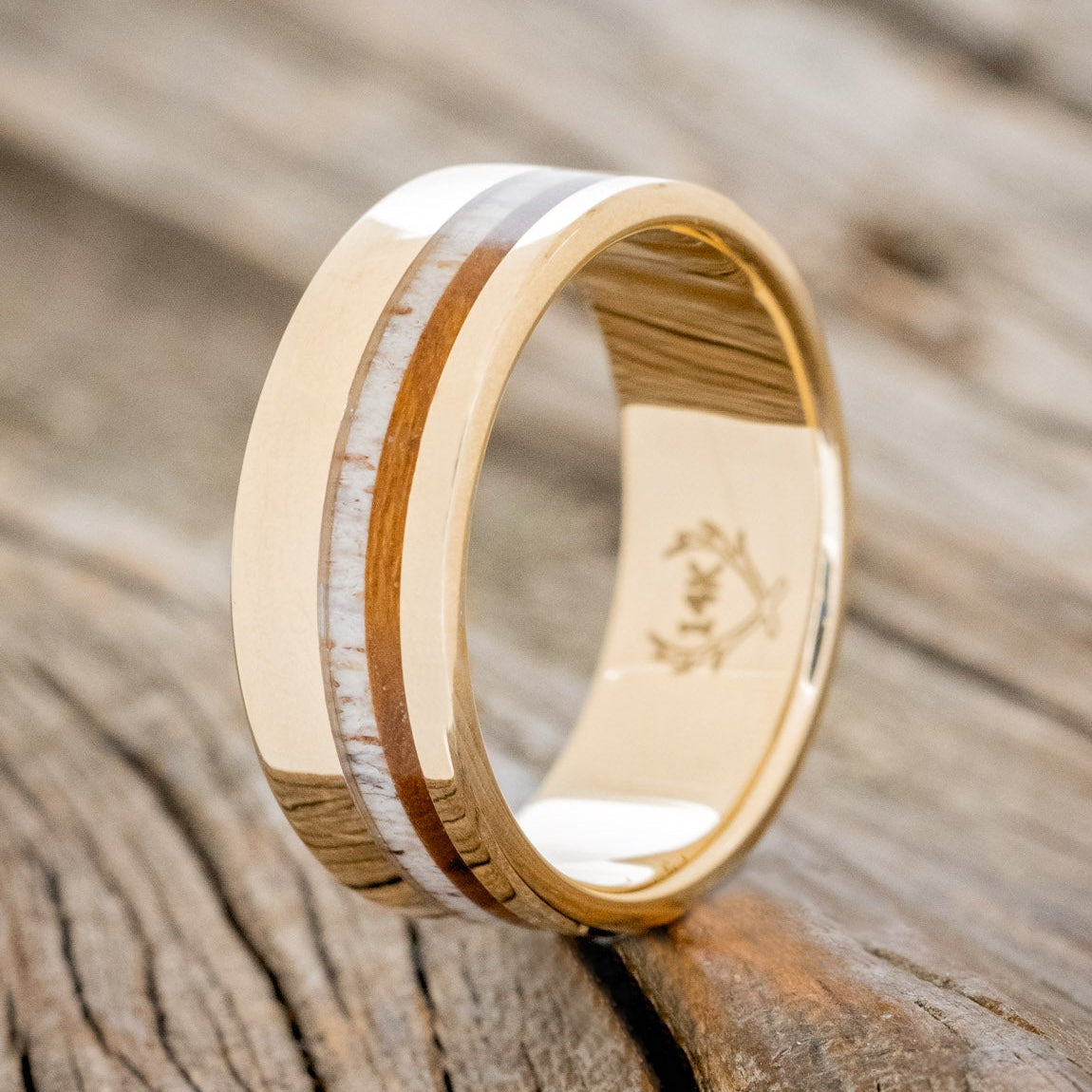 "CASTOR" - IRONWOOD & ANTLER WEDDING RING FEATURING A 14K GOLD BAND-4