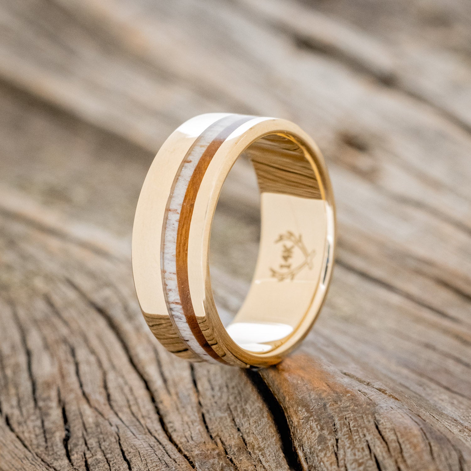 "CASTOR" - IRONWOOD & ANTLER WEDDING RING FEATURING A 14K GOLD BAND-4