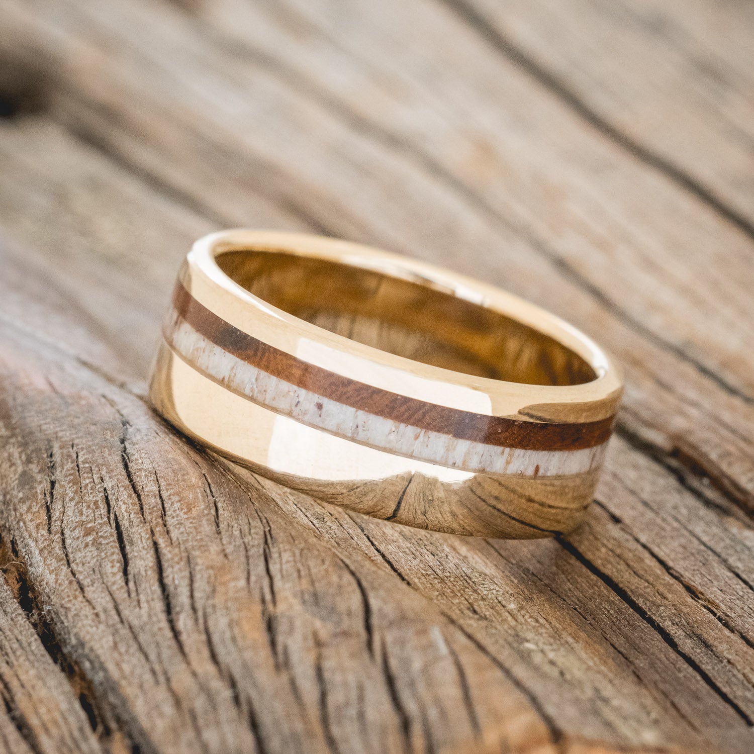 "CASTOR" - MATCHING SET OF IRONWOOD & ANTLER WEDDING BANDS-10