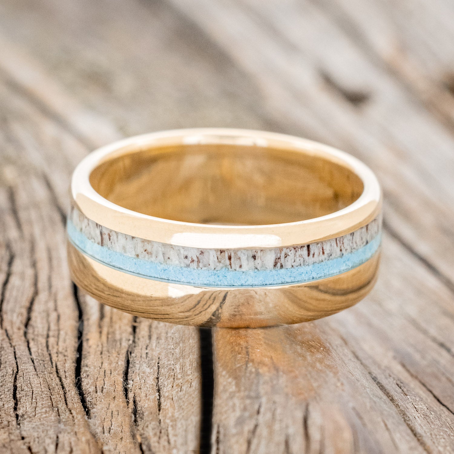 "CASTOR" - ELK ANTLER & TURQUOISE WEDDING BAND-18