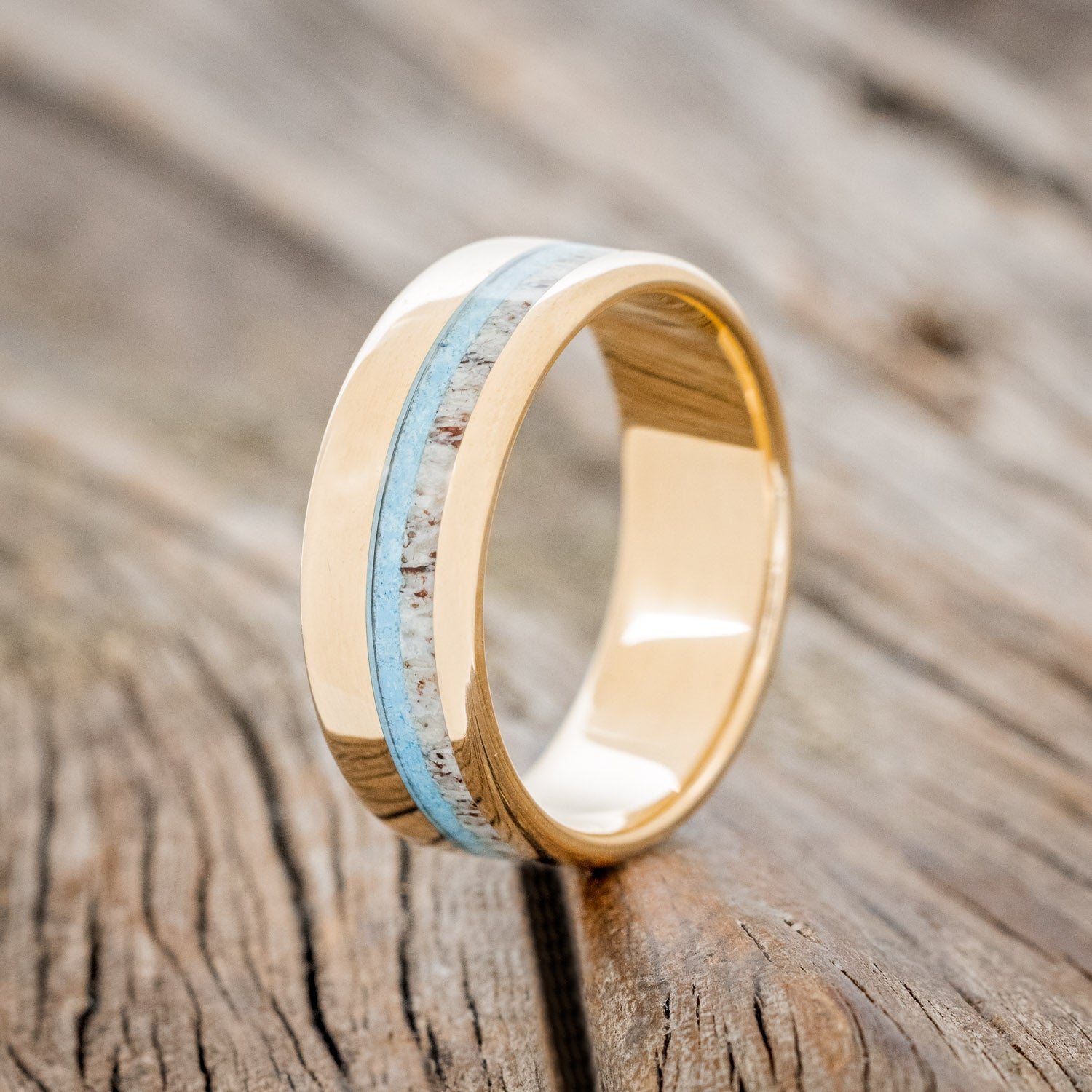 "CASTOR" - ELK ANTLER & TURQUOISE WEDDING BAND-16
